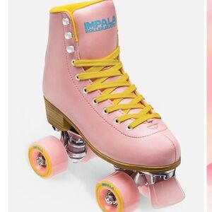 Impala Pink Roller Skates with Yellow Laces